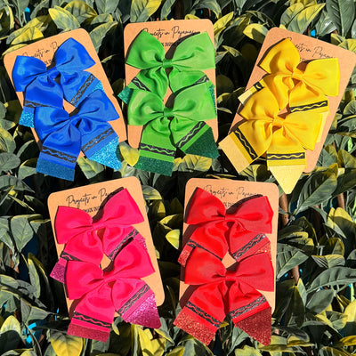Crayon Pigtail Hair Bow Set | Back to School Hair Accessories