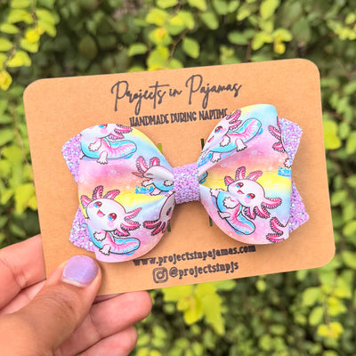 Axolotl Pastel Purple Glitter Hair Bows