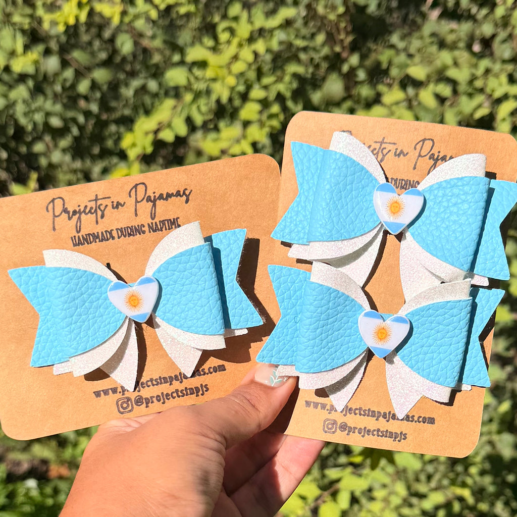Argentinian Pride Hair Bow | Flag Charm Pigtails