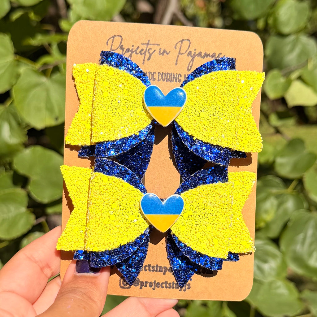 Ukrainian Pride Hair Bow | Flag Charm Pigtails