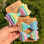 Pastel Rainbow Glitter Faux Leather Hair Bows