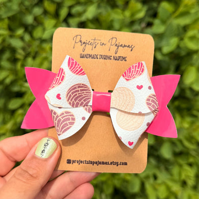 Concha Hair Bow | Pan Dulce Inspired Faux Leather Bow