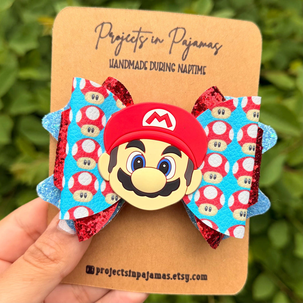 Mario Glitter Hair Bow