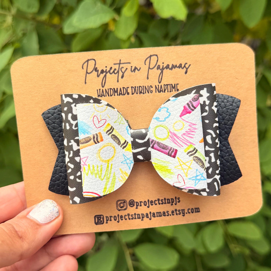 Crayon Composition Notebook Hair Bow | Back to School Hair Accessories
