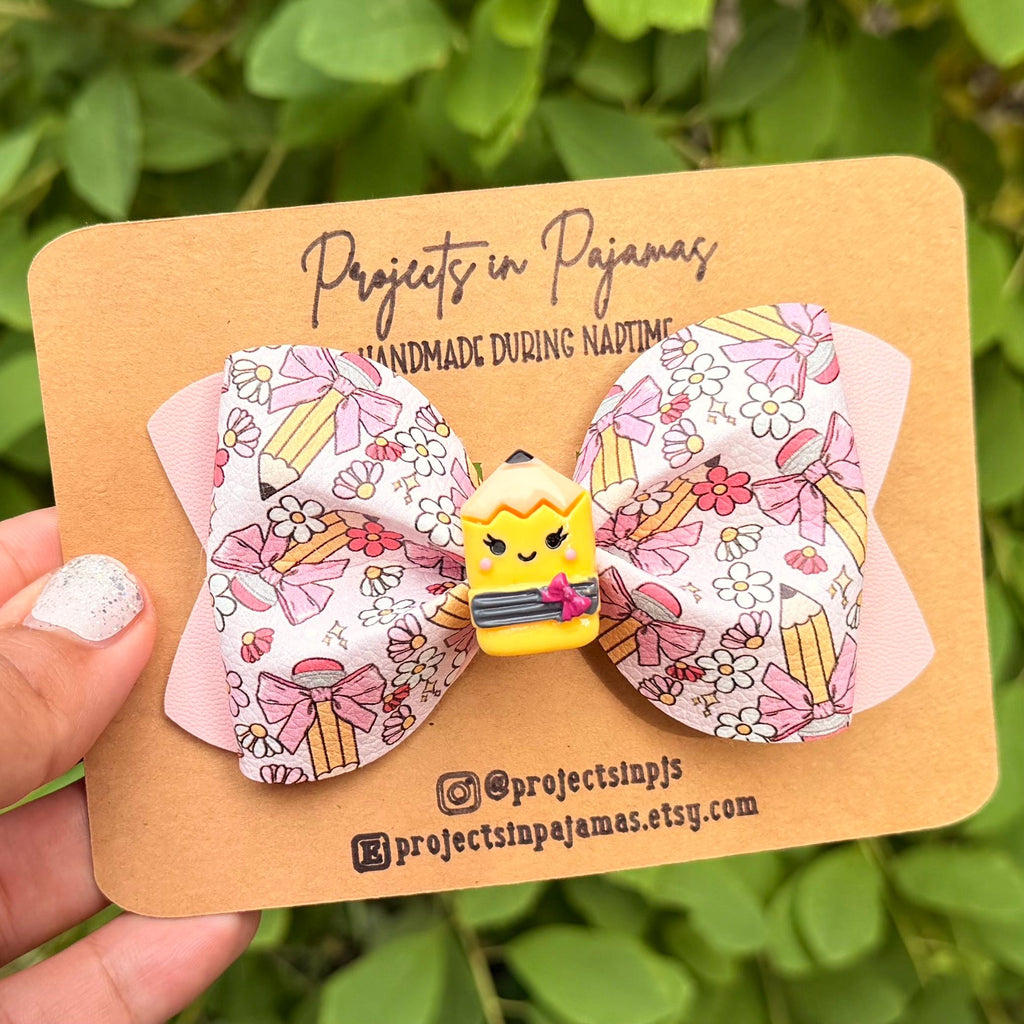 Floral Boho Pencil Hair Bow | Back to School Hair Accessories