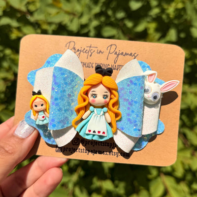 Alice in Wonderland Glitter Hair Bow