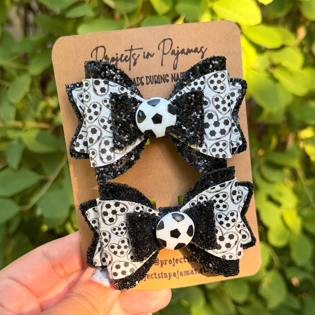 Soccer Hearts Hair Bow