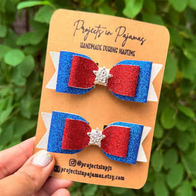 Red, White, Blue Glitter Pigtail Bows | 4th of July Hair Accessories