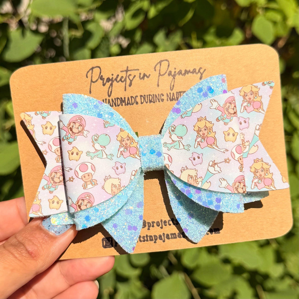 Rosalina Inspired Pastel Blue Glitter Hair Bow