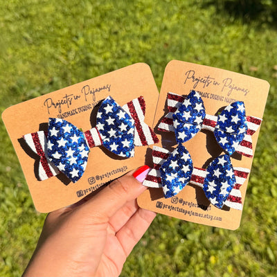 USA Flag Glitter Bow