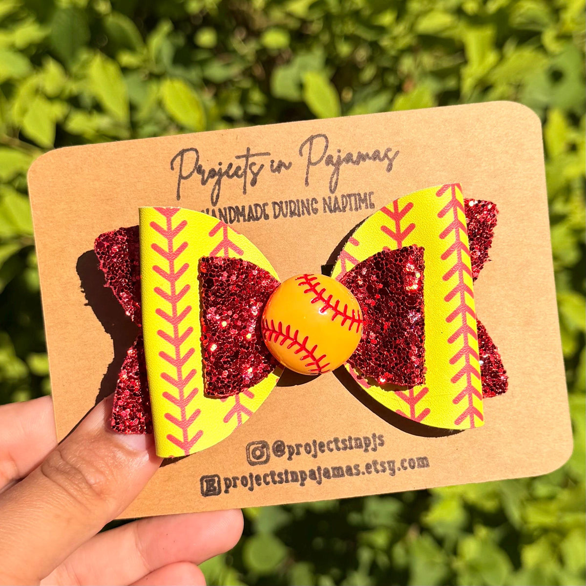 Softball Red Glitter Hair Bow