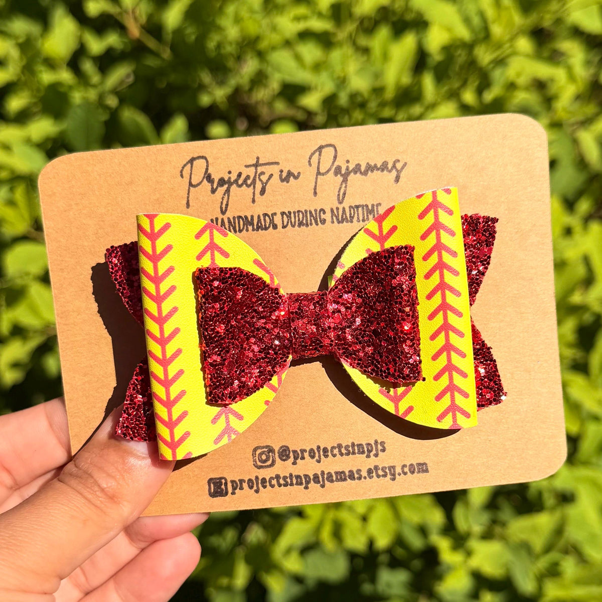Softball Red Glitter Hair Bow