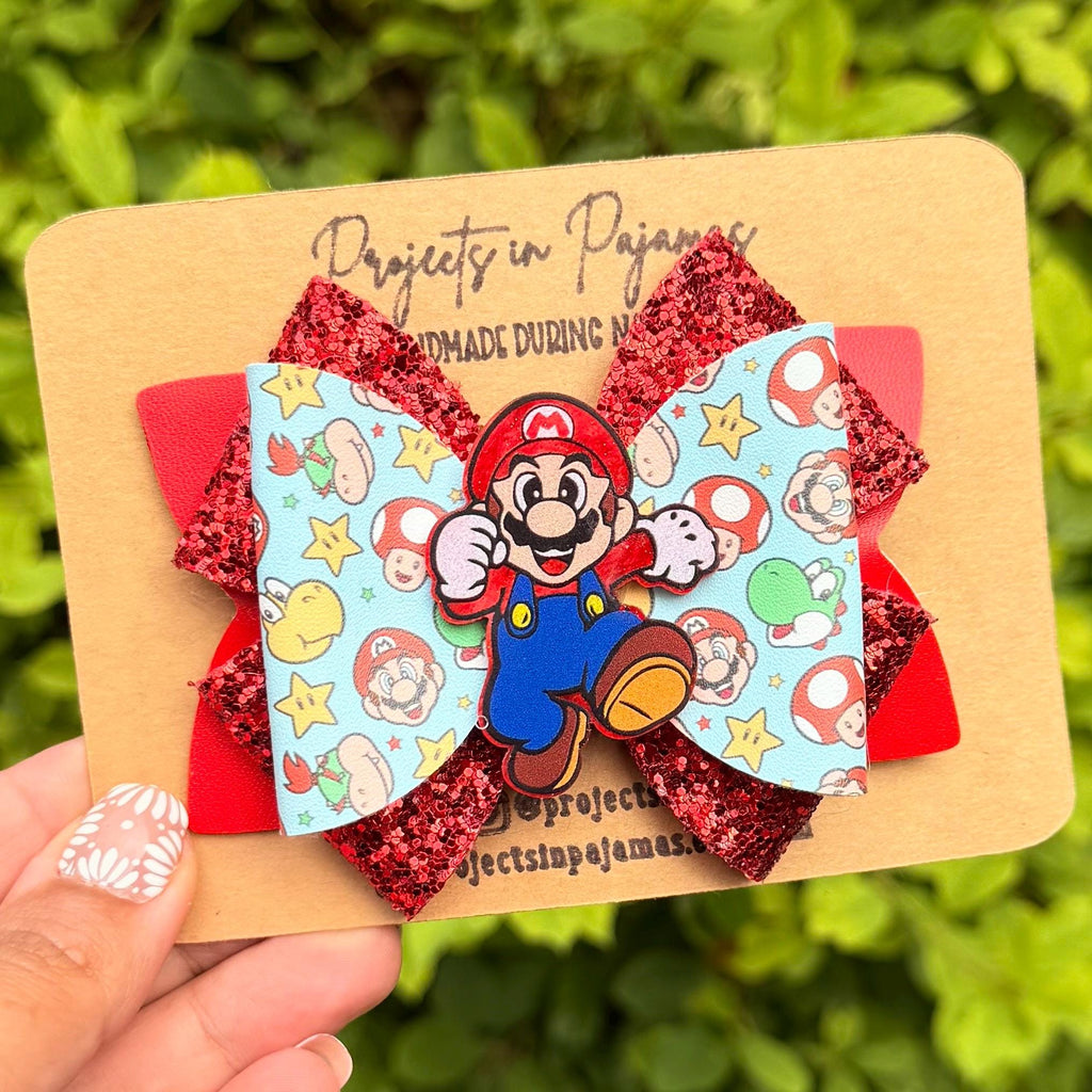 Mario Red Metallic Hair Bow