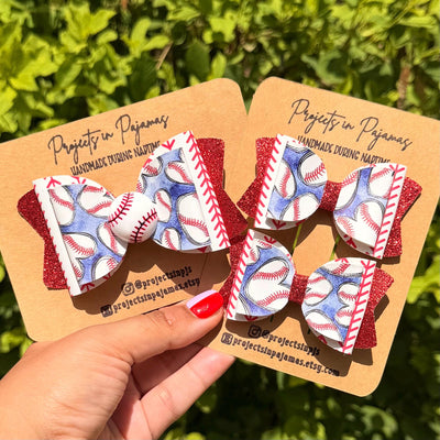 Baseball Hearts Hair Bows