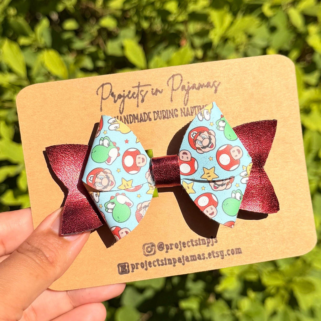 Mario Red Metallic Hair Bow