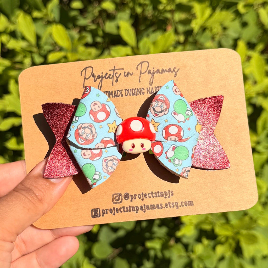 Mario Red Metallic Hair Bow
