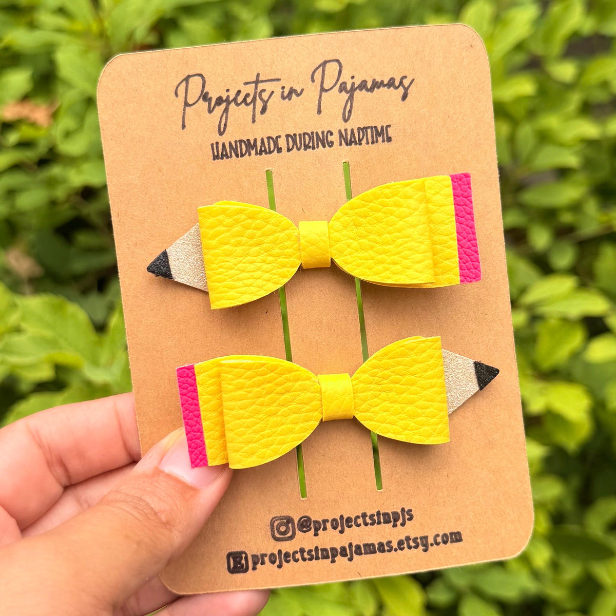 Pencil Hair Bow Pigtail Set | Back to School Hair Accessories