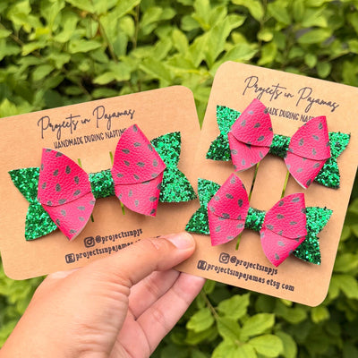 Watermelon Green Glitter Hair Bow