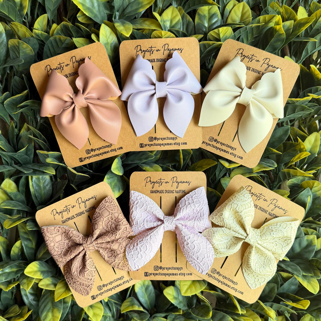 Lace Embossed Pastel Faux Leather Sailor Bows