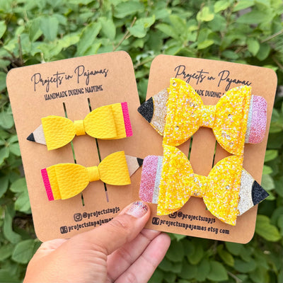 Pencil Hair Bow Pigtail Set | Back to School Hair Accessories