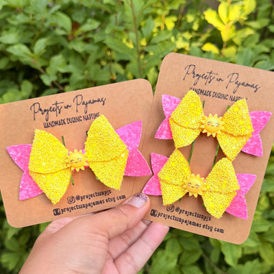 Yellow & Pink Sun Hair Bows
