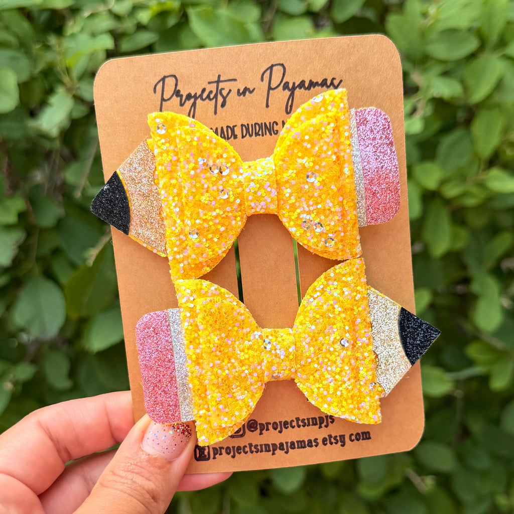 Pencil Hair Bow Pigtail Set | Back to School Hair Accessories