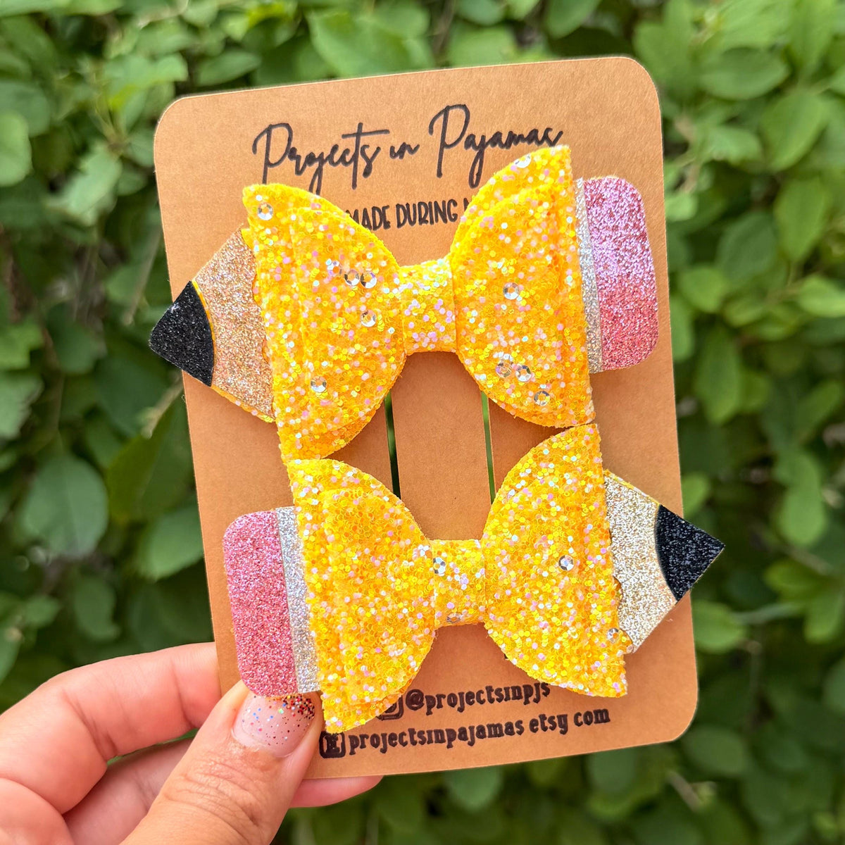 Pencil Hair Bow Pigtail Set | Back to School Hair Accessories