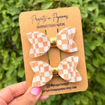 Pumpkin Spice Orange Checkered Faux Leather Hair Bows