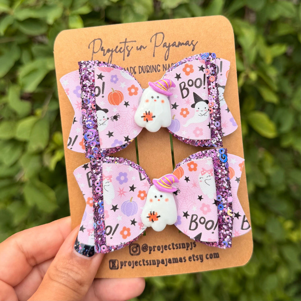 Purple Ghost Halloween Hair Bow